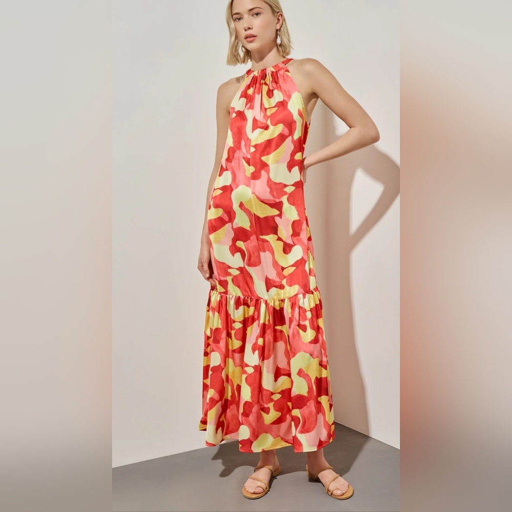 Ming Wang BRAND NEW Crepe de Chine Flounced Maxi Dress